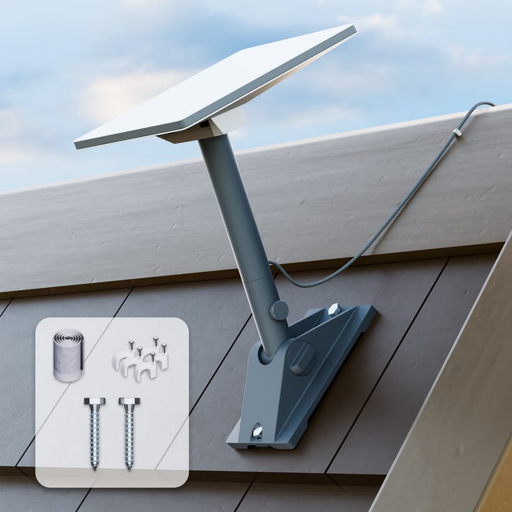 Starlink Mini dish mounted on a roof edge with pole mount kit