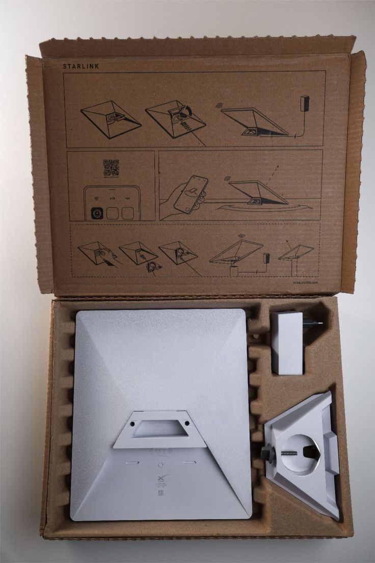 Starlink Mini kit unboxed showing dish, router and mount