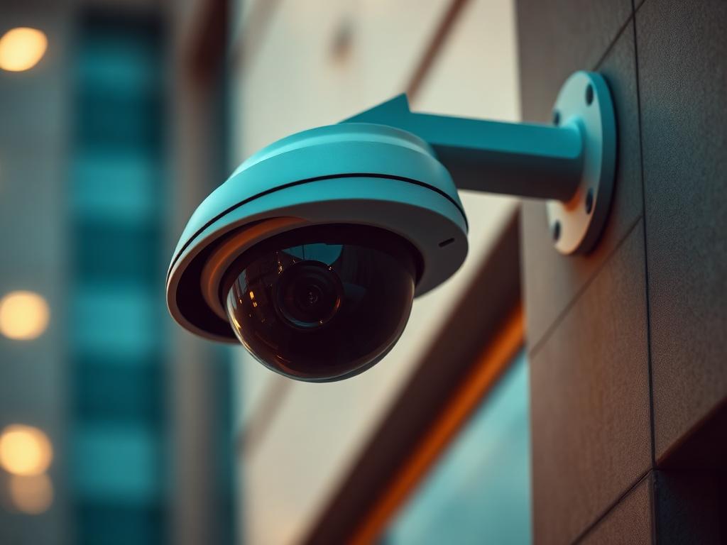 IP security camera mounted on a building wall
