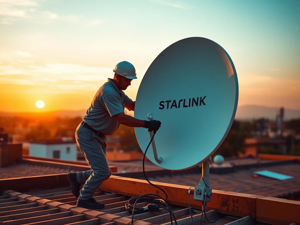 Starlink dish delivering satellite internet at an installation handled by Smart Wave Technologies in Cameroon